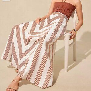 Loft Chevron Linen Blend Midi Skirt Whisper White Intense Copper